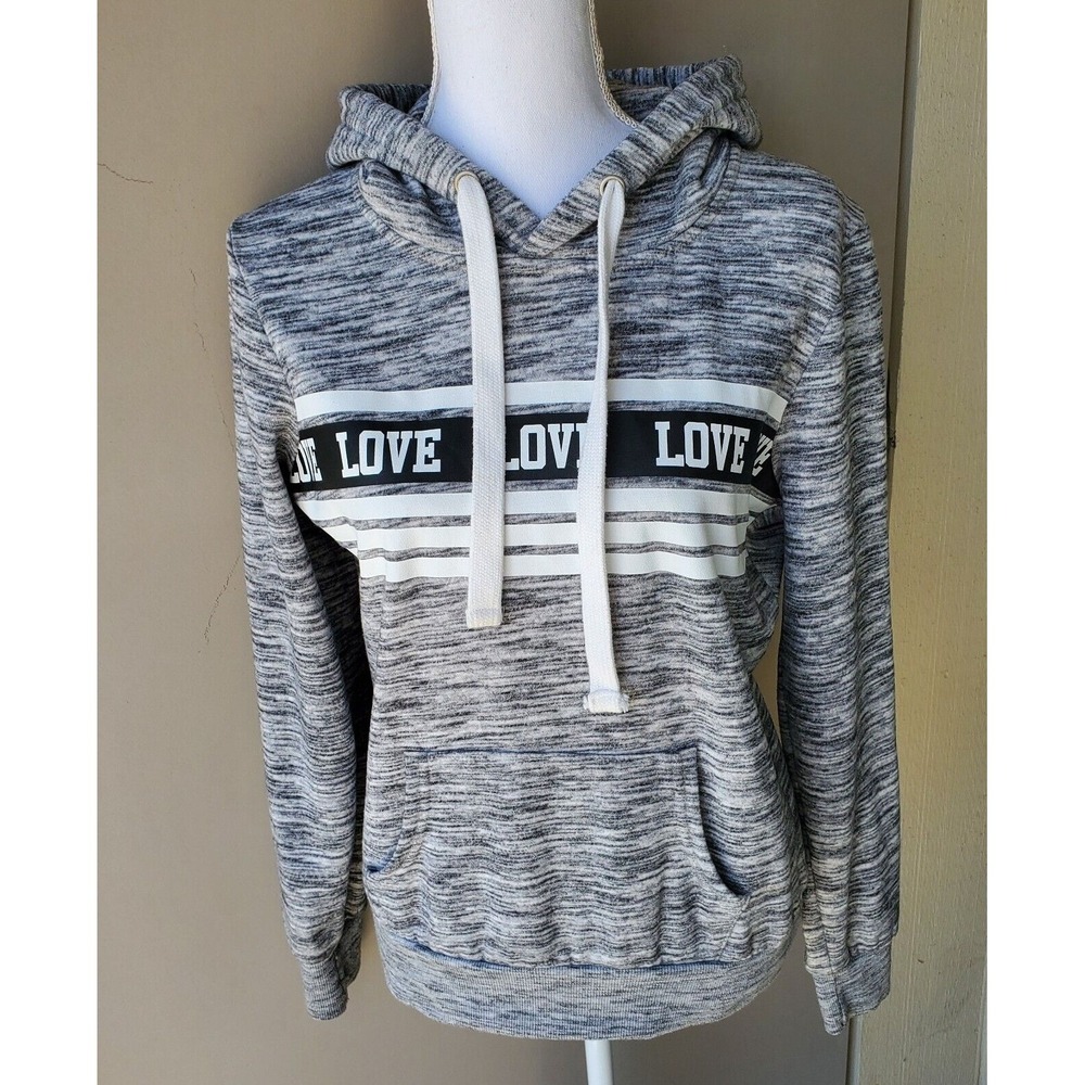 Reflex‎ LOVE Hoodie Womens Medium Gray Soft Pullover Sweatshirt Kangaroo Pocket